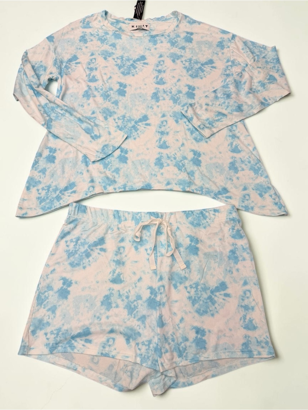 Women’s Aqua Blue Tie-Dye Pajama Set Size Large NWT KIKIT